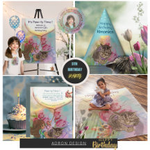 Cute Girl and Kitten 5th Birthday PAW-TY