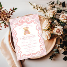 Pastel Pink Plaid Bear Party Decor