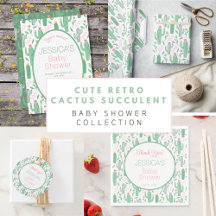 CUTE RETRO BOTANICAL SUCCULENT CACTUS BABY SHOWER