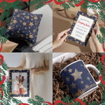 Christmas blue gold stars pattern gifts & supplies