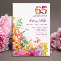 65th Birthday Floral 65 Years Butterfly Party