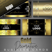 Business Cards Logo Ornate Squiggly Gold
