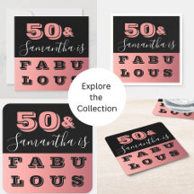 50th Fabulous Birthday Party Retro Rose Gold Black