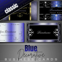 Business Cards Ornate Squiggly Blue Colors