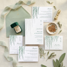 Modern Willow Tree Foliage Letterpress Wedding