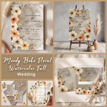 Moody Boho Floral Watercolor Fall Wedding