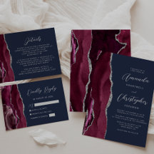 Agate Burgundy Silver Navy Blue Wedding Suite