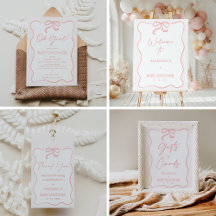 Whimsical Pink Bow Baby Shower Invitation Decor