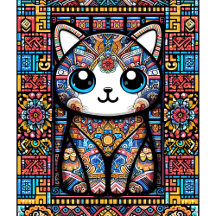 Cute Cat with Traditional Pattern Charm