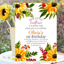 Sunflowers 1st Birthday Party Watercolor