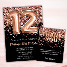 Rose Gold Black 12th Birthday Party