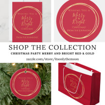 Christmas Party Merry and Bright Red Gold