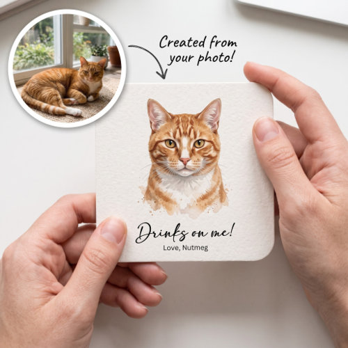 Coaster (Square) - Before/After: the personalized paper coaster with Nutmeg's portrait