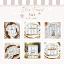 Blue Watercolor Train 1st Birthday 