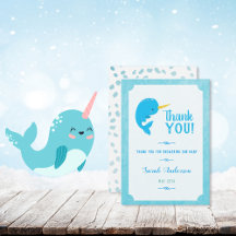 Cute Blue Narwhal Baby Shower by 3Cattails