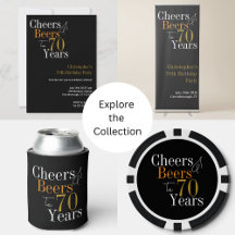 70th Birthday Cheers and Beers Black Gold Party