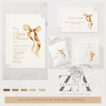 Golden Watercolor Bow Baby Shower