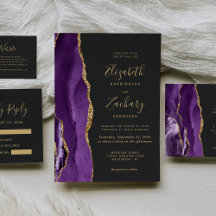 Purple Agate Black Whimsical Gold Script Wedding
