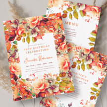 Fall Autumn Watercolor Floral 70th Birthday Set