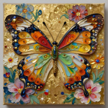 Pretty Impasto Butterfly and Floral Design 