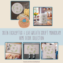 Green Eucalyptus & Leaf Wreath Script Monogram