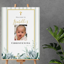 Elegant Sage Green Gold Floral Christening