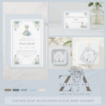 Vintage Blue Wildflower Goose Baby Shower 