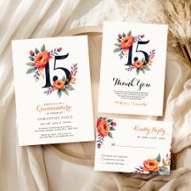 Rustic Watercolor Folral 15th Birthday Quinceanera