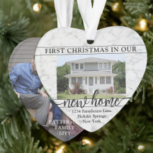 New Home First Christmas Marble Photo Ornaments