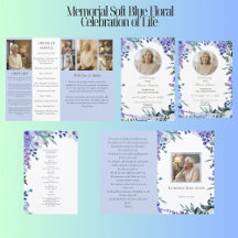 Budget 4 Page Funeral Program Soft Blue Floral