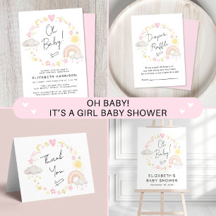 Boho Rainbow Sun Baby Girl Shower Thank You スクエアシール