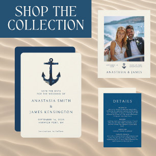 航海の青モダンいかりスタイリッシュ結婚海 招待状