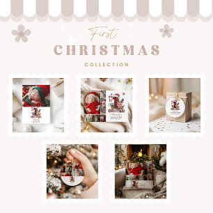 チェック柄のトナカイ 写真 ファーストクリスマス オーナメント