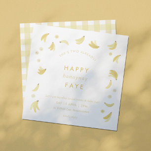 黄色で楽しいバナナの誕生日パーティーのテーマ 招待状