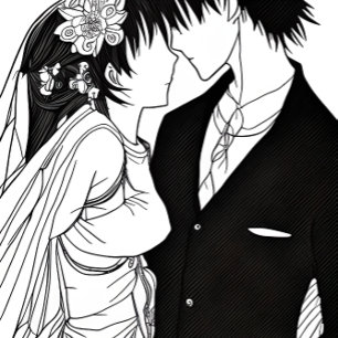 白黒アニメ新郎新婦 スクエアシール