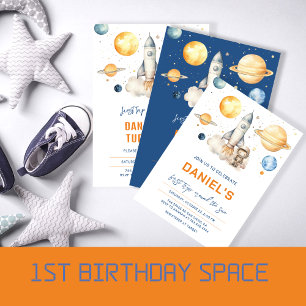 かわいい宇宙惑星ボーイファースト誕生日 招待状