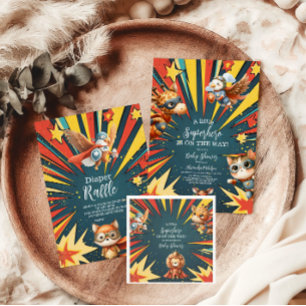 おもしろい動物スーパーヒーローベビーシャワー ペーパープレート