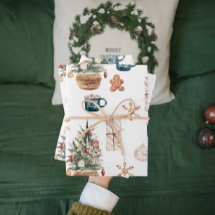 トレンディーカラフルクリスマスパターン  水彩 クッション