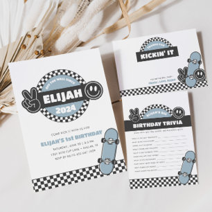 ボーイズ市松模様にススケートボードグルービー素晴らしい誕生日 サンキューカード