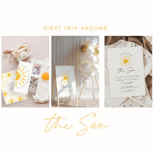 サンシャイン1誕生日ウォーターカラーサンイエロモダンー 招待状