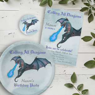 ブルーファイアブリージングドラゴンヘビ誕生日パーティー 招待状