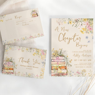 ブックテーマワイルドフラワーブライダルシャワーレシピカード