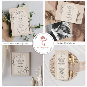 Tan Arch結婚のQR RSVPすべて1つの招待状 オールインワン招待状