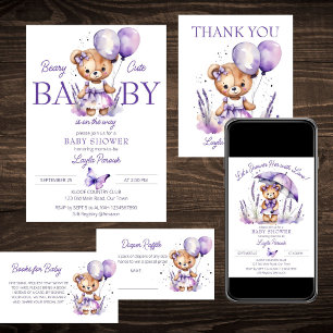 Beary teddy bear purple baby shower 感謝してい you フェイバーボックス