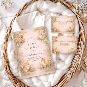 ヴィンテージ　ウッドランド　フォレストアニマル　ベイビーシャワー 招待状