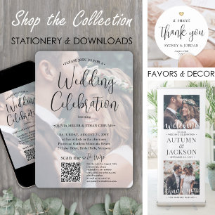 Any Text Trendy Script & Photo QR RSVP Wedding 招待状