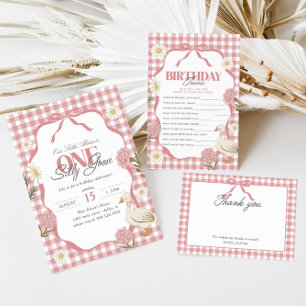 ワンガ間抜けースガールコテージコアピンク1st誕生日 招待状
