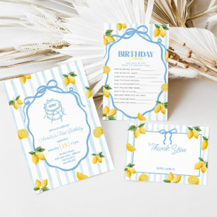 ガールズブルーお洒落ボウレモンアマルフィ誕生日 サンキューカード