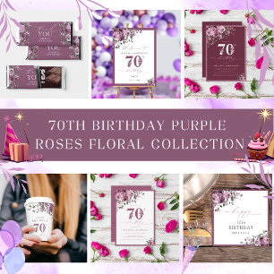 水彩パープルバラ70誕生日有難う サンキューカード
