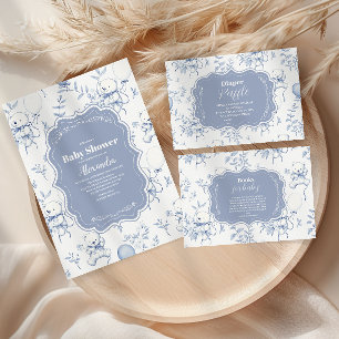 Toile De Jouy Bearベビーシャワーディパーラッフル エンクロージャーカード
